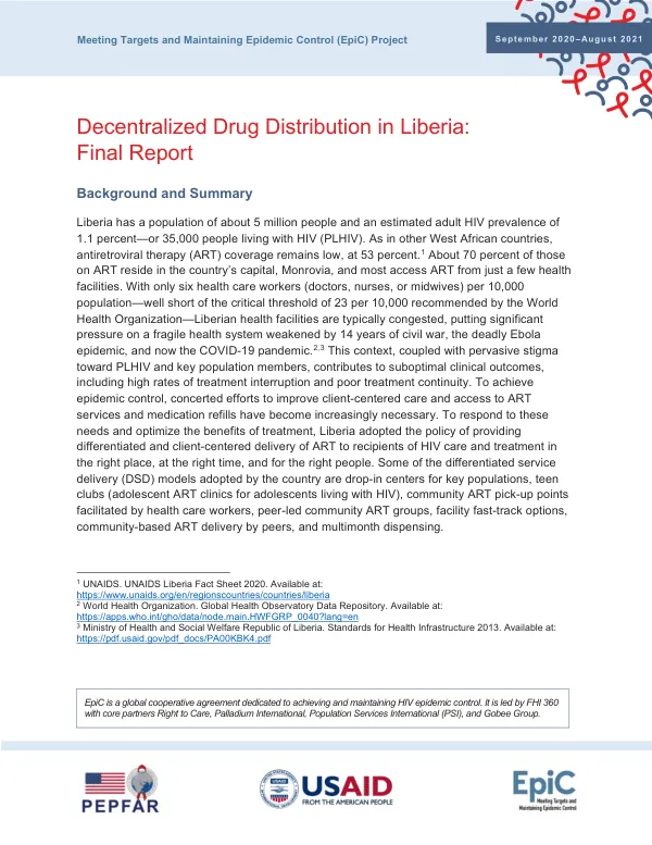 Decentralized Drug Distribution in Liberia: Final Report