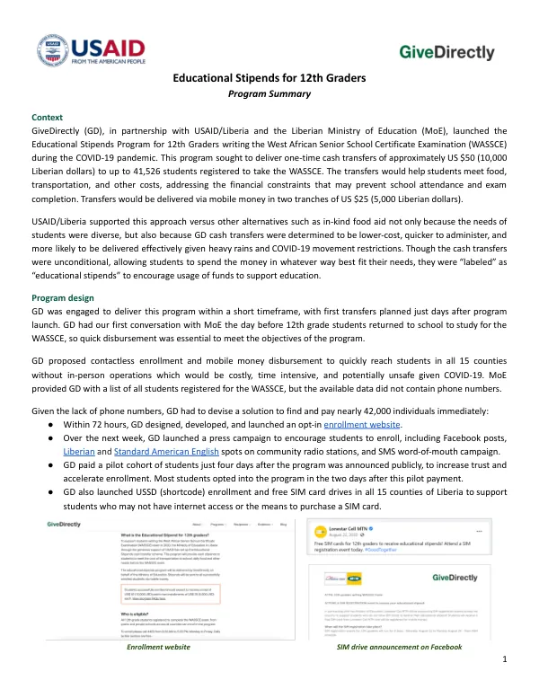 Educational Stipends Program Summary