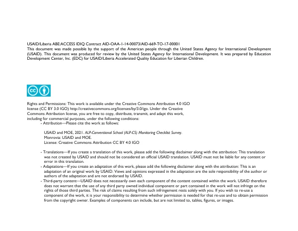 ALP-Conventional School (ALP-CS) Monitoring Checklist Survey