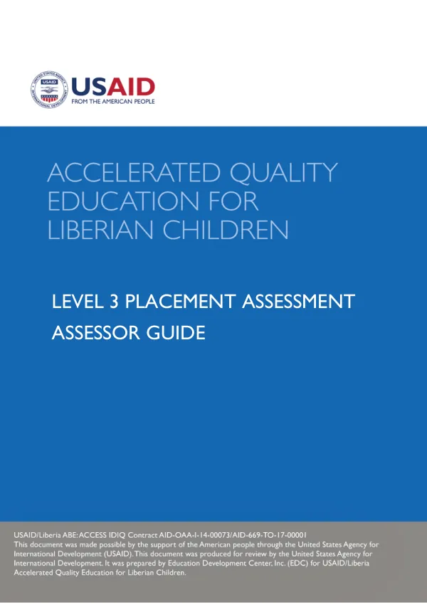 Level 3 Placement Assessment: Assessor Guide