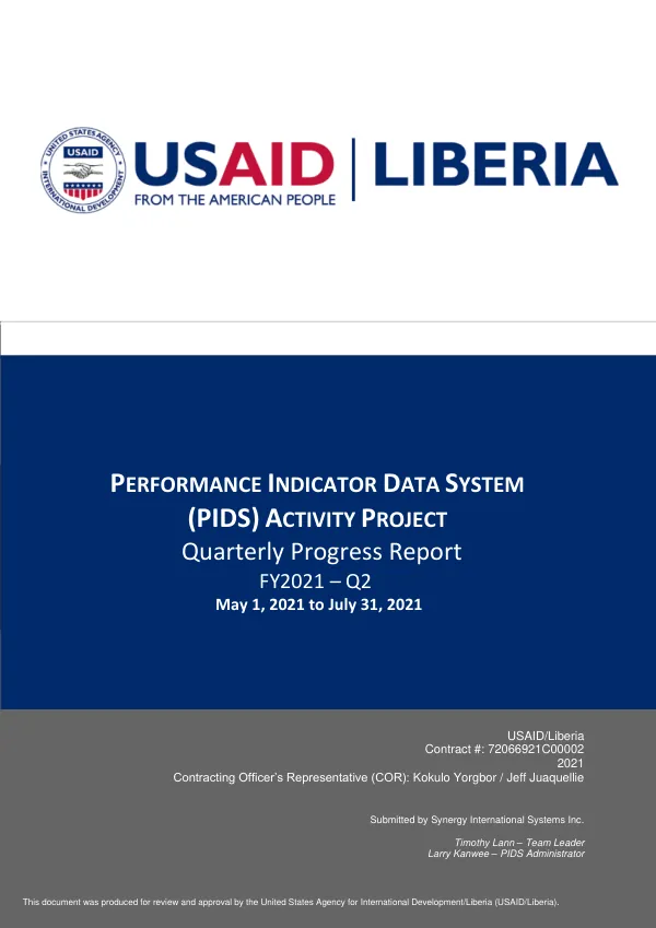 Quarterly Progress Report FY2021 – Q2: Performance Indicator Data System (PIDS) Activity Project (PAP)