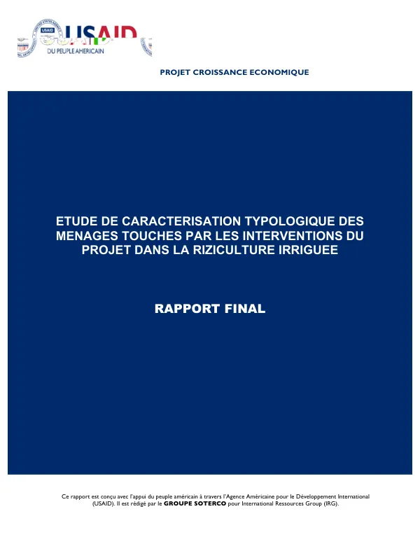 Caractérisation Typologique des ménages et Organisations de Base bénéficiaires des interventions du Projet dans la Riziculture Irriguée