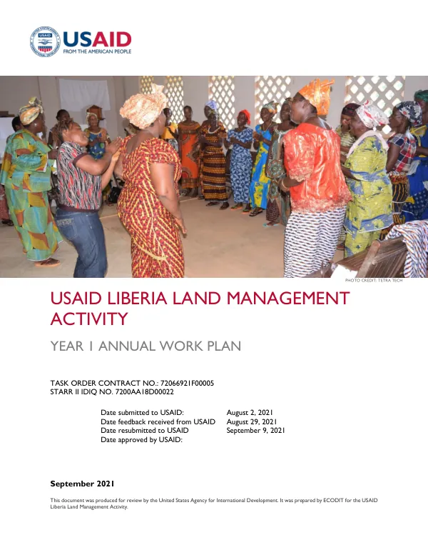 USAID Liberia Land Management Activity: Year 1 Annual Work Plan