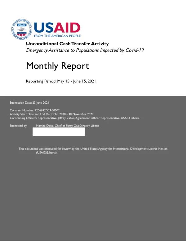 USAID GIVEDIRECTLY I JUNE MONTHLY PROGRESS REPORT