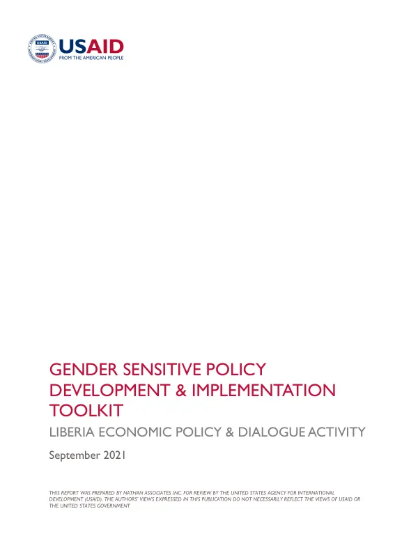 Gender Sensitive Policy Development & Implementation Toolkit for Liberia Economic Policy & Dialogue Activity