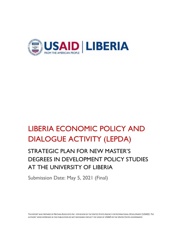Strategic Plan for New Master’s Degrees in Development Policy Studies at the University of Liberia