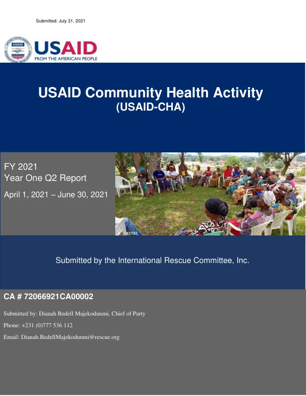 USAID Community Health Activity Quarterly Report: April 1, 2021 – June 30, 2021