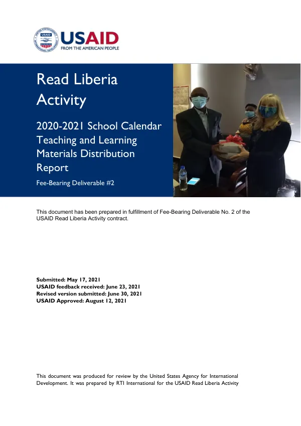 2020-2021 School Calendar Teaching and Learning Materials Distribution Report