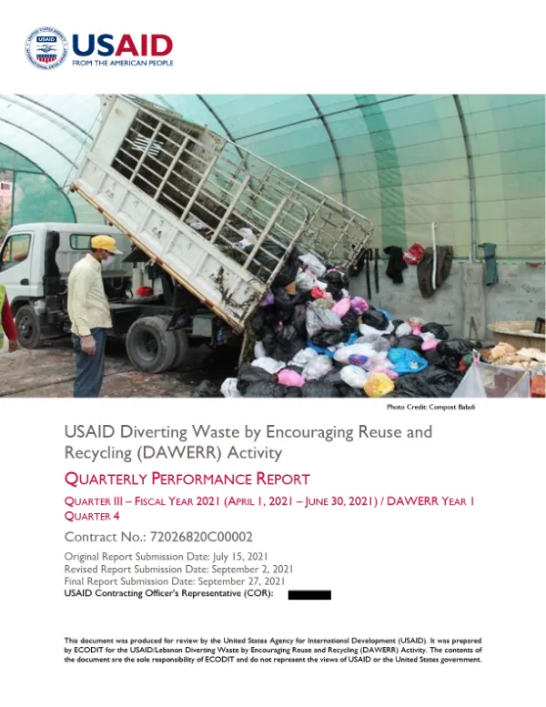USAID DAWERR: Q3 FY2021/ Q4 Y1 – QUARTERLY PERFORMANCE REPORT