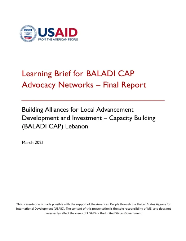 Learning Brief for BALADI CAP Advocacy Networks – Final Report