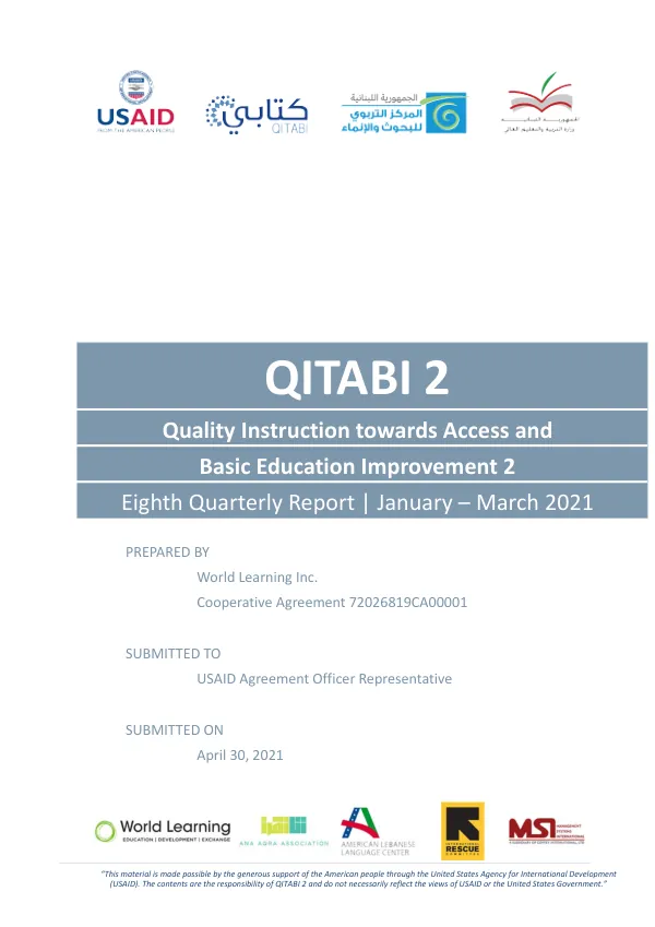 Eighth Quarterly Report | January – March 2021: Quality Instruction towards Access and Basic Education Improvement 2