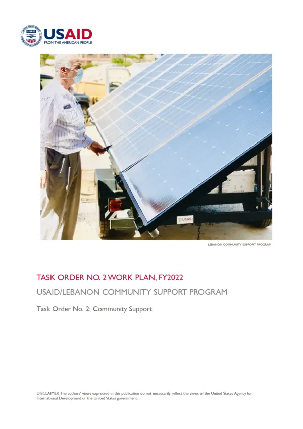USAID/Lebanon Community Support Program Task Order No. 2 Work Plan, October 2021 – September 2022