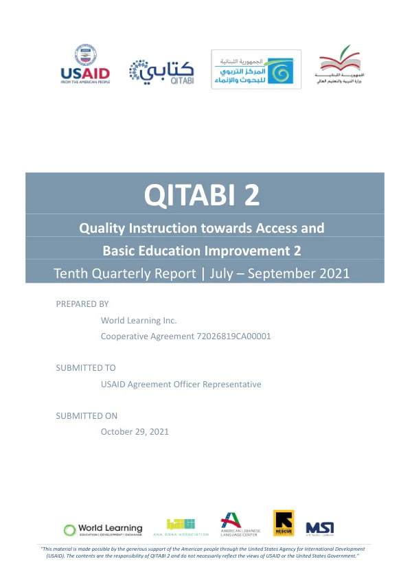 Tenth Quarterly Report | July – September 2021: Quality Instruction towards Access and Basic Education Improvement 2