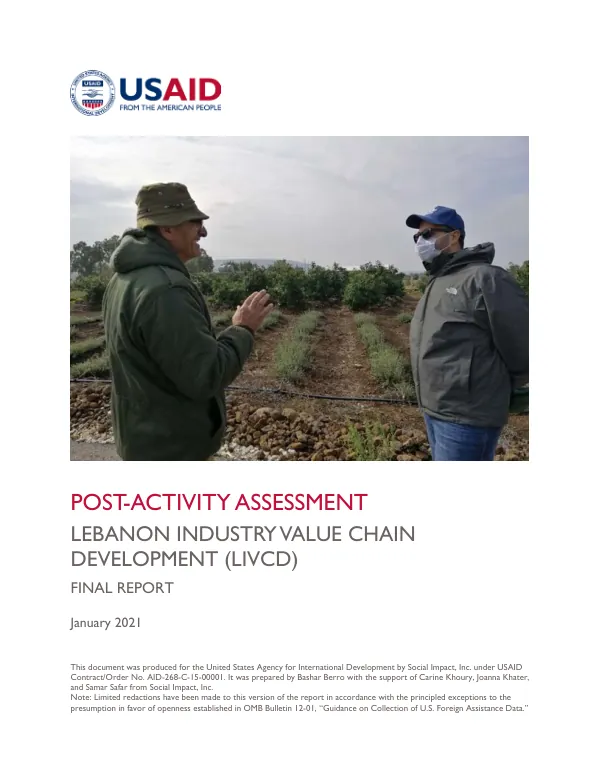 Post-Activity Assessment Lebanon Industry Value Chain Development (LIVCD) Final Report