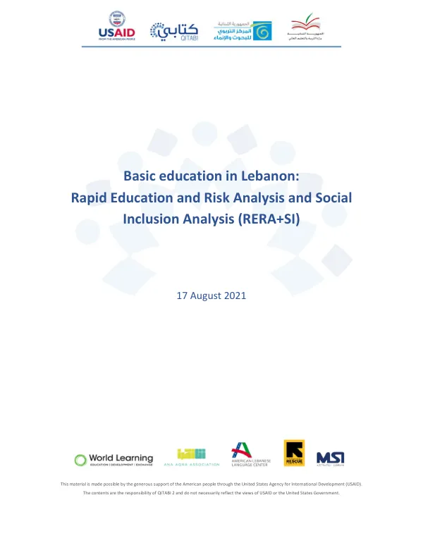 Basic Education in Lebanon: Rapid Education and Risk Analysis and Social Inclusion Analysis (RERA+SI)