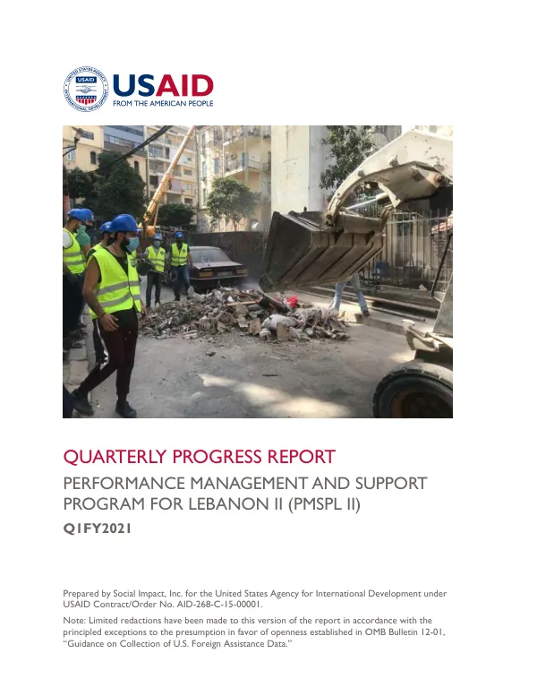 Quarterly Progress Report: Performance Management and Support Program for Lebanon II (PMSPL II) Q1FY2021