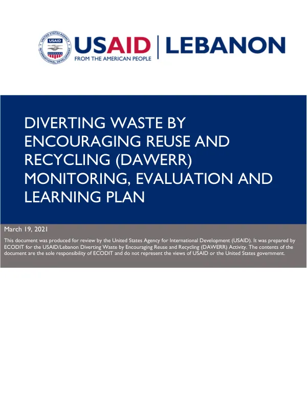 Diverting Waste by Encouraging Reuse and Recycling (DAWERR) Monitoring, Evaluation and Learning Plan