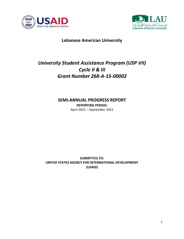 Semi-Annual Progress Report: University Student Assistance Program (USP VII) Cycle II & III