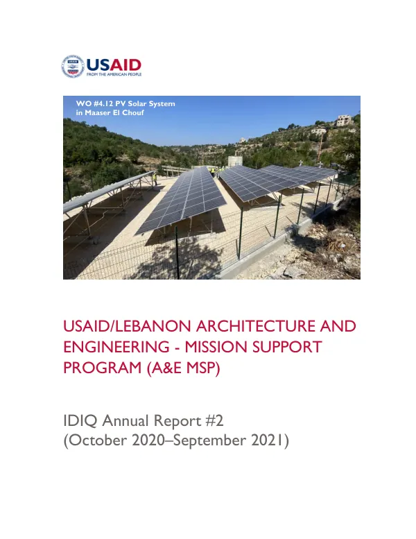 Lebanon Architecture and Engineering Mission Support Program (A&E MSP) IDIQ Annual Report #2 (October 2020–September 2021)