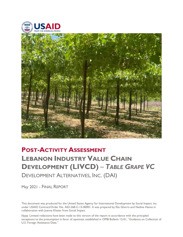 Post-Activity Assessment of the Table Grapes' Value Chain Interventions Financed Under the USAID/LIVCD Project