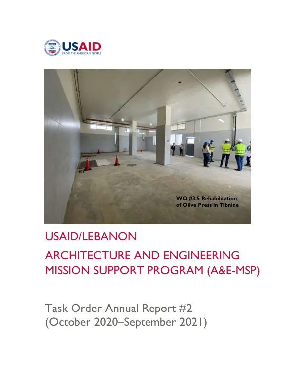 Annual Report #2 (October 2020 through September 2021) for the USAID/Lebanon Architecture and Engineering Mission Support Program (A&E-MSP)