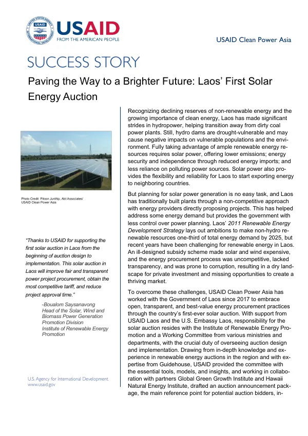 Success Story: Laos' First Solar Energy Auction