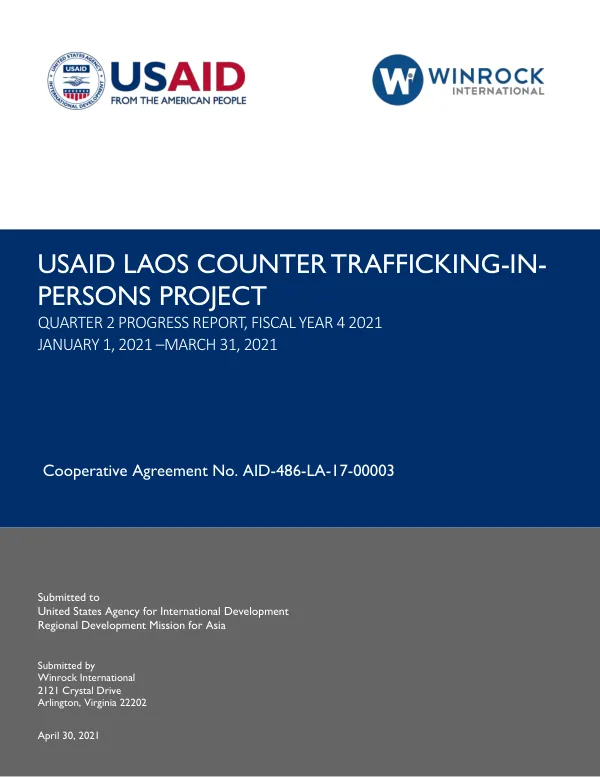 USAID Laos Counter Trafficking-in-Persons Project Quarter 2 Progress Report, Fiscal Year 4 2021