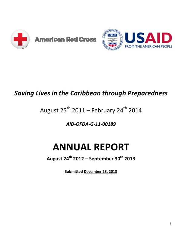 Saving Lives in the Caribbean Through Preparedness: Annual Report (August 24, 2012" September 30, 2013)