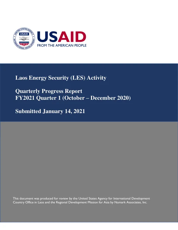 Laos Energy Security (LES) Activity Quarterly Progress Report FY2021 Q1