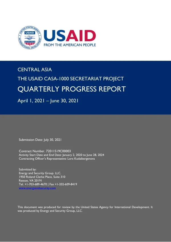 USAID CASA-1000 Secretariat Project - Quarterly Performance Report