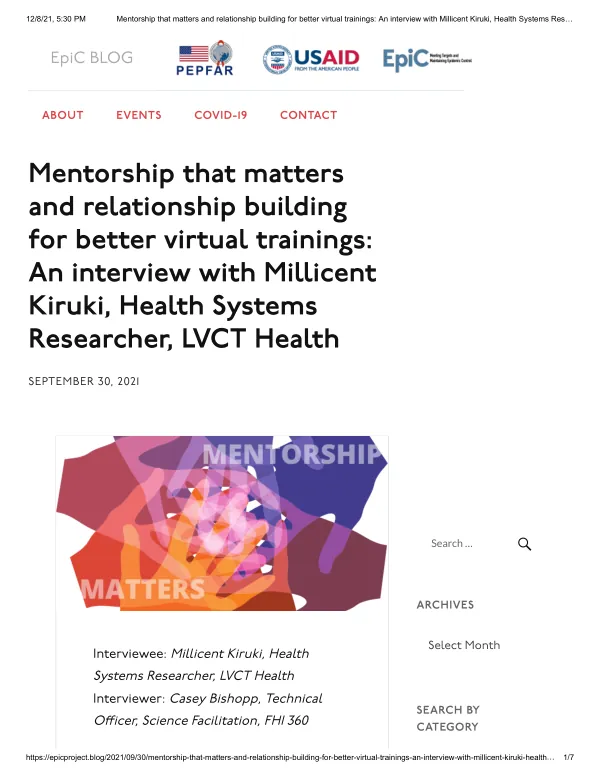 Mentorship that matters and relationship building for better virtual trainings: An interview with Millicent Kiruki, Health Systems Researcher, LVCT Health