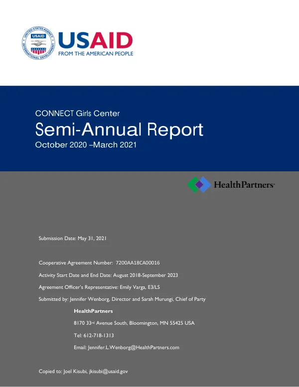 CONNECT Girls Center Semi-Annual Report October 2020 –March 2021
