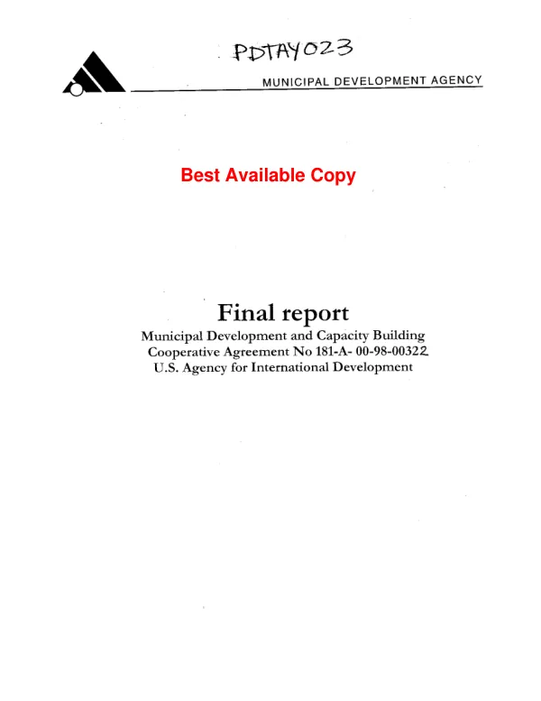 Final report : municipal development and capacity building -- cooperative agreement no. 181-A-00-98-00322[-00]