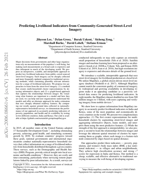 Predicting Livelihood Indicators from Community-Generated Street-Level Imagery