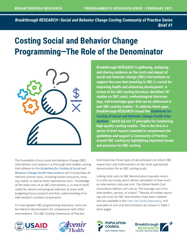 Breakthrough RESEARCH—Social and Behavior Change Costing Community of Practice Series Brief #1: Costing social and behavior change programming—the role of the denominator