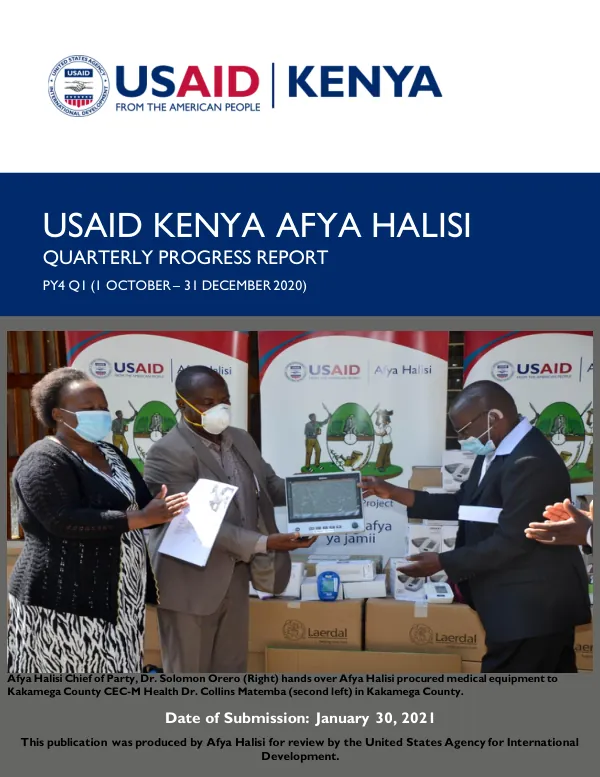 USAID/KENYA & EA AFYA HALISI PROGRESS REPORT FOR Q1 FY 2021