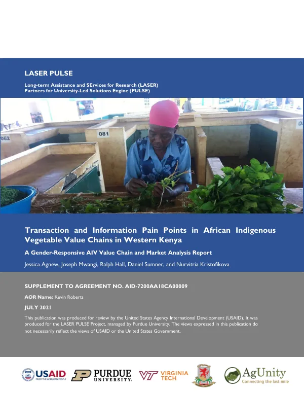 Transaction and Information Pain Points in African Indigenous Vegetable Value Chains in Western Kenya