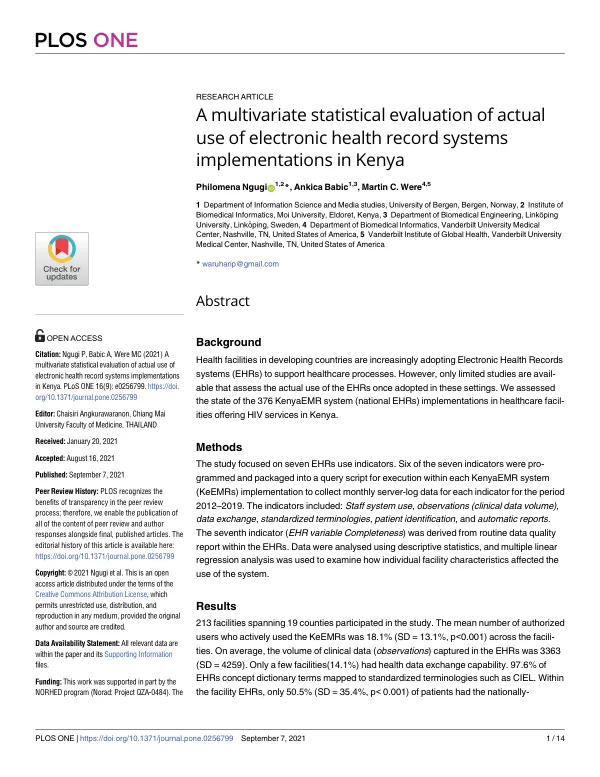 A multivariate statistical evaluation of actual use of electronic health record systems implementations in Kenya