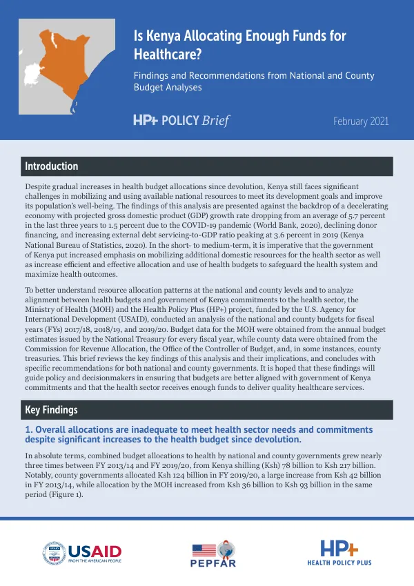 Is Kenya Allocating Enough Funds for Healthcare? Findings and Recommendations from National and County Budget Analyses