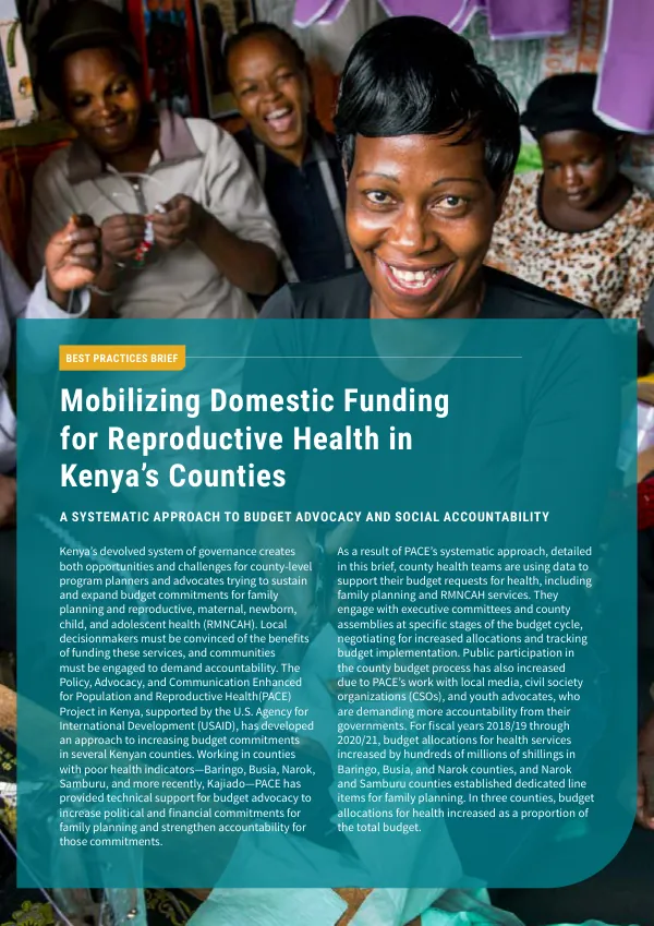 A Systematic Approach to Budget Advocacy and Social Accountability: Mobilizing Domestic Funding for Reproductive Health in Kenya’s Counties