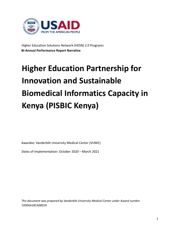 FY2021 Bi-Annual Report: Higher Education Partnership for Innovation and Sustainable Biomedical Informatics Capacity in Kenya (PISBIC Kenya)