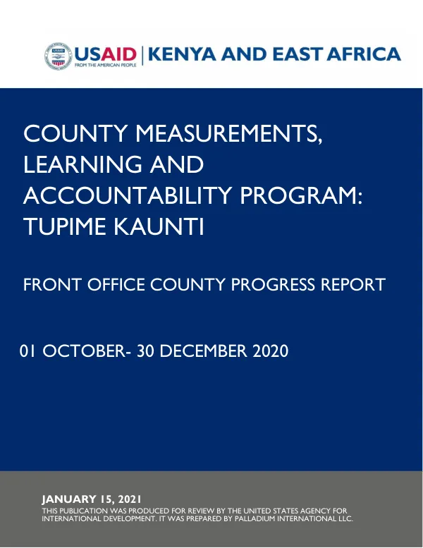 County Measurements, Learning and Accountability Program: Tupime Kaunti FY 2021 Q1 Front Office County Progress Report