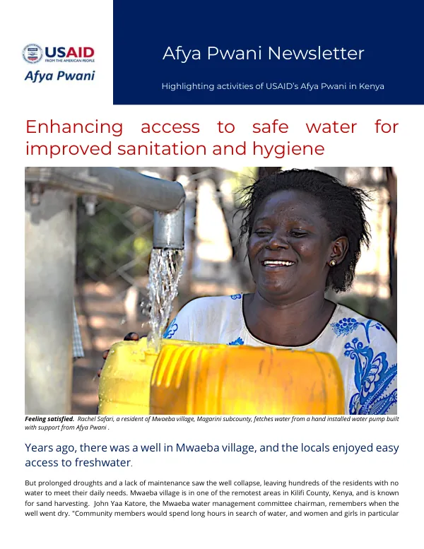 Enhancing access to safe water for improved sanitation and hygiene in Mwaeba village, Kenya