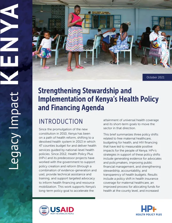 Strengthening Stewardship and Implementation of Kenya's Health Policy and Financing Agenda
