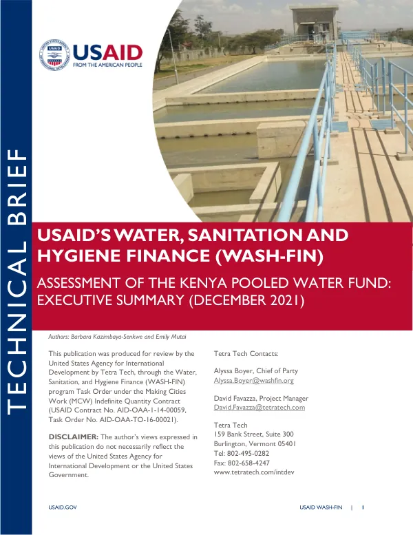USAID WASH-FIN Assessment of the Kenya Pooled Water Fund - Executive Summary