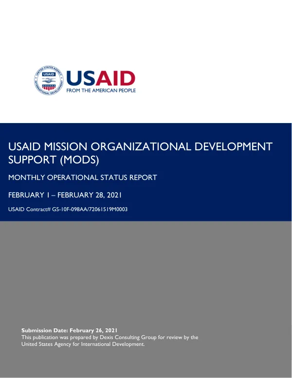 USAID Mission Organizational Development Support (MODS) Monthly Operational Status Report