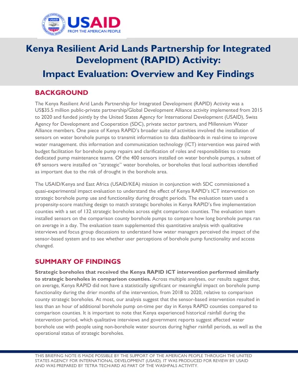 Kenya Resilient Arid Lands Partnership for Integrated Development (RAPID) Activity: Impact Evaluation: Overview and Key Findings
