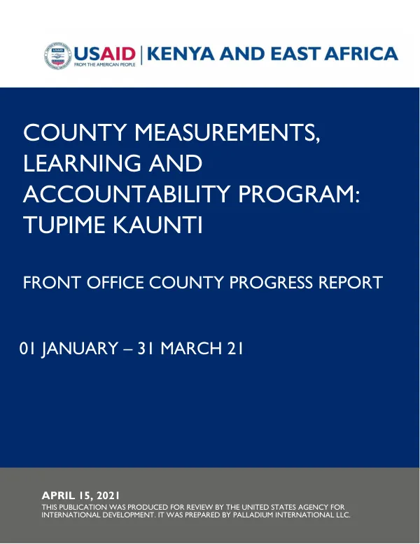 County Measurements, Learning and Accountability Program: Tupime Kaunti FY 2021 Q2 Front Office County Progress Report
