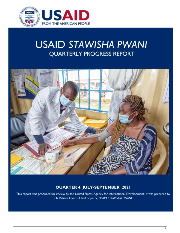 USAID STAWISHA PWANI QUARTER 4 PROGRESS REPORT (JULY - SEPTEMBER 2021)