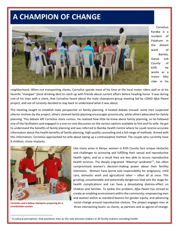 Empowering Men and Women in Kilifi County to Improve Reproductive Health and Nutrition